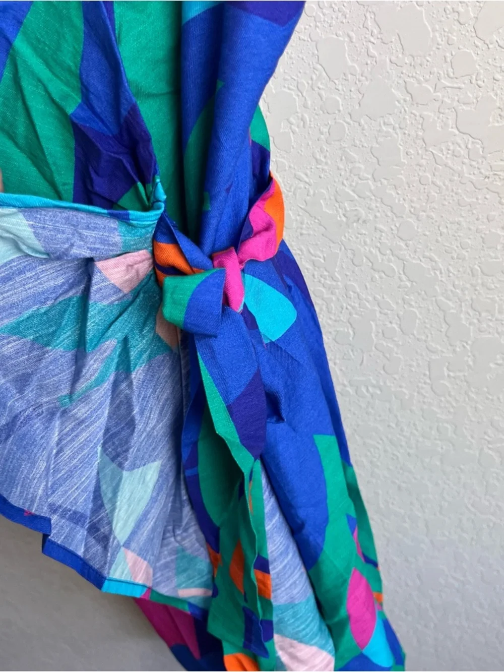 Cupshe Papaya Pop Tropical Mini Wrap Dress Small S Blue Green Print NWT Womens - Picture 10 of 15